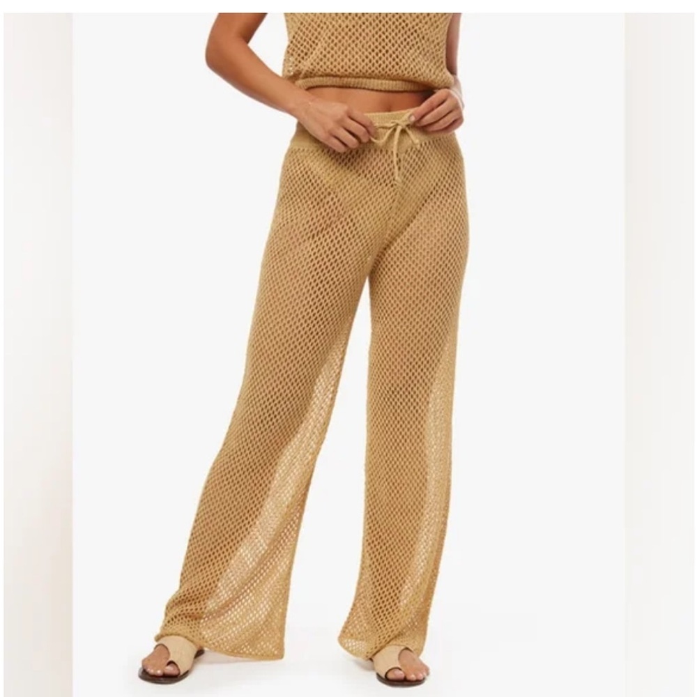 WEWOREWHAT Gold Open Knit Wide Leg Pants
